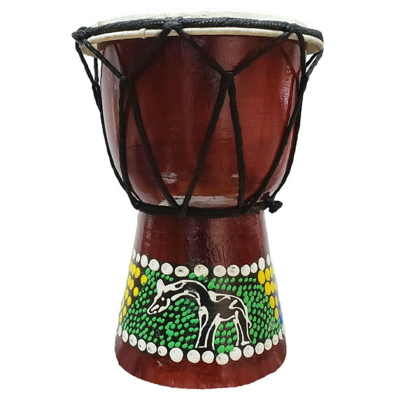 Stoneage Arts Djembe Drum African Inspired Bongo Solid Wood Varying Dot Art Patterns (Giraffe, 6 Inch)