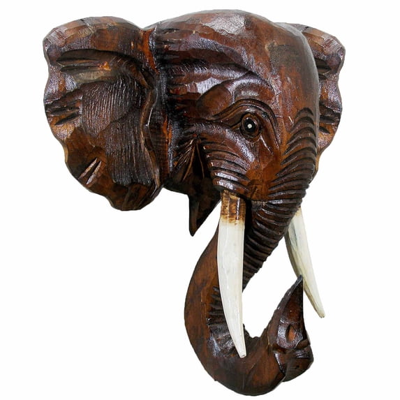 Stoneage Arts Inc 14" Rustic Brown and White Handcrafted Unique Elephant Mask Decor