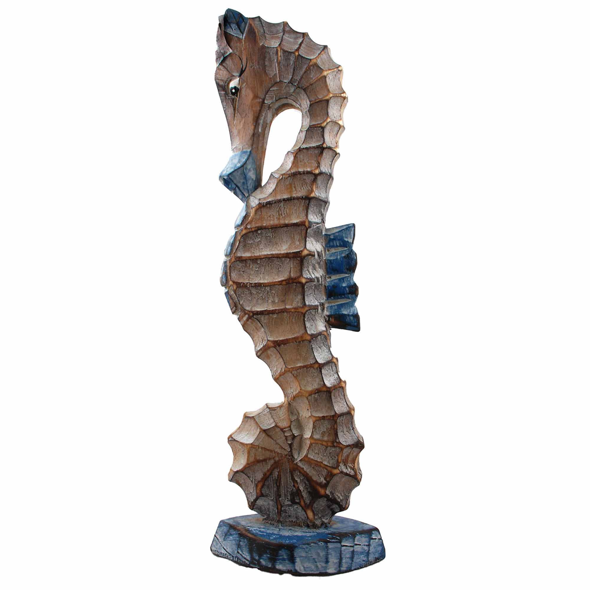 Stoneage Arts Inc 16" Blue, Brown, and Black Decorative Seahorse Wooden