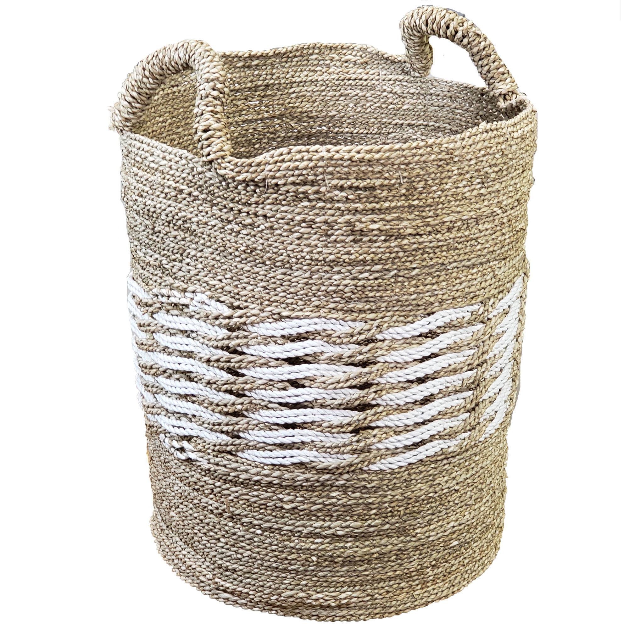 Stoneage Arts Inc 18" Gray, White, and Beige Seagrass and Raffia Basket