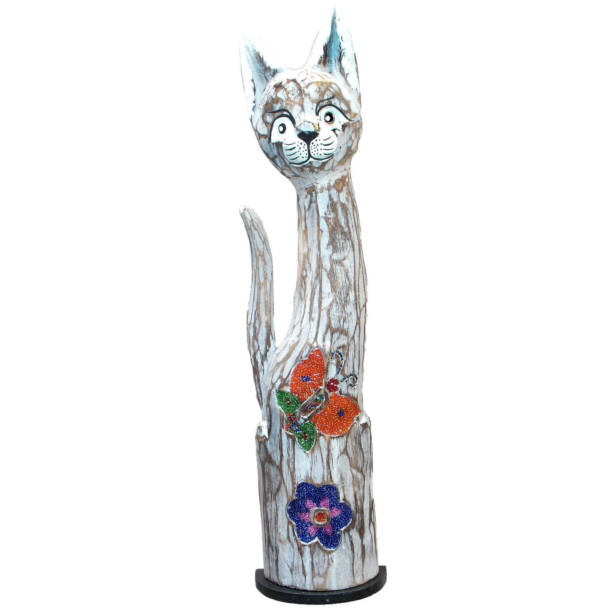 Stoneage Arts Inc 24" White Curious Cat Beaded Statue
