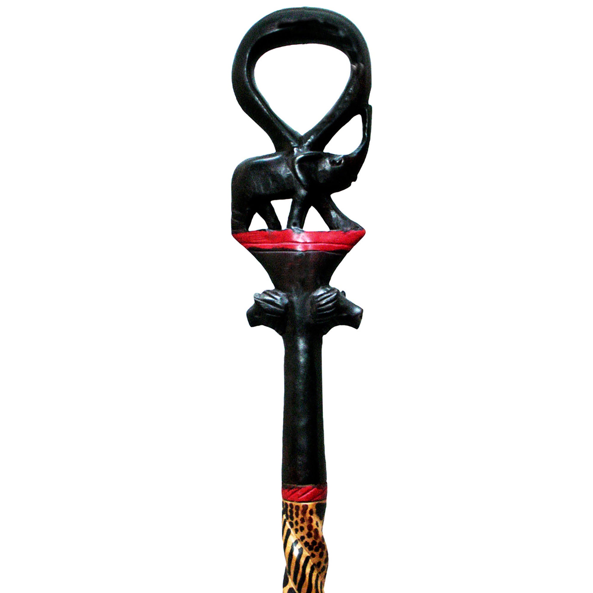 Stoneage Arts Inc 36" Black and Red Elephant and Lion Cane