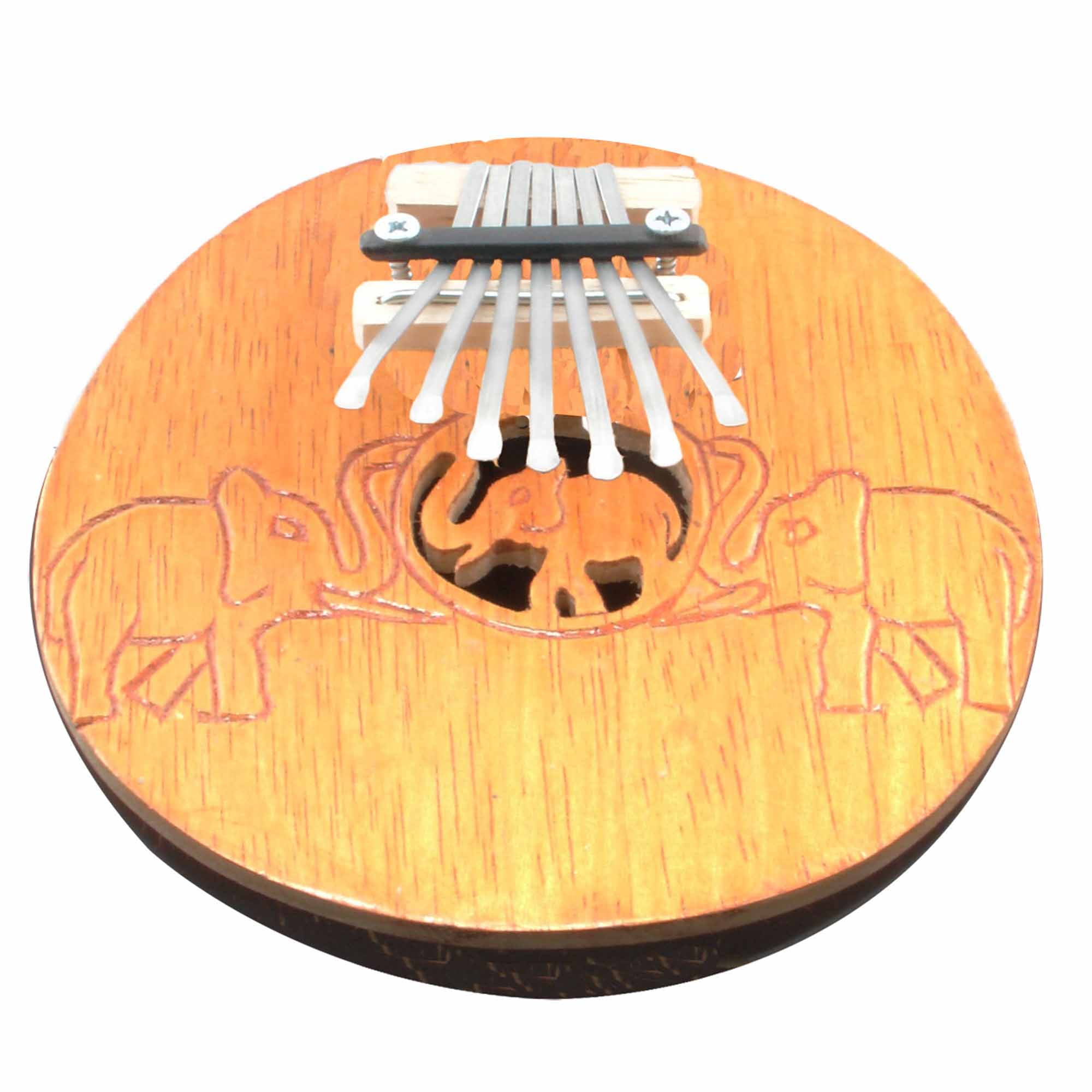 Stoneage Arts Inc 6" Brown and Silver Kalimba with HandCarved Elephant