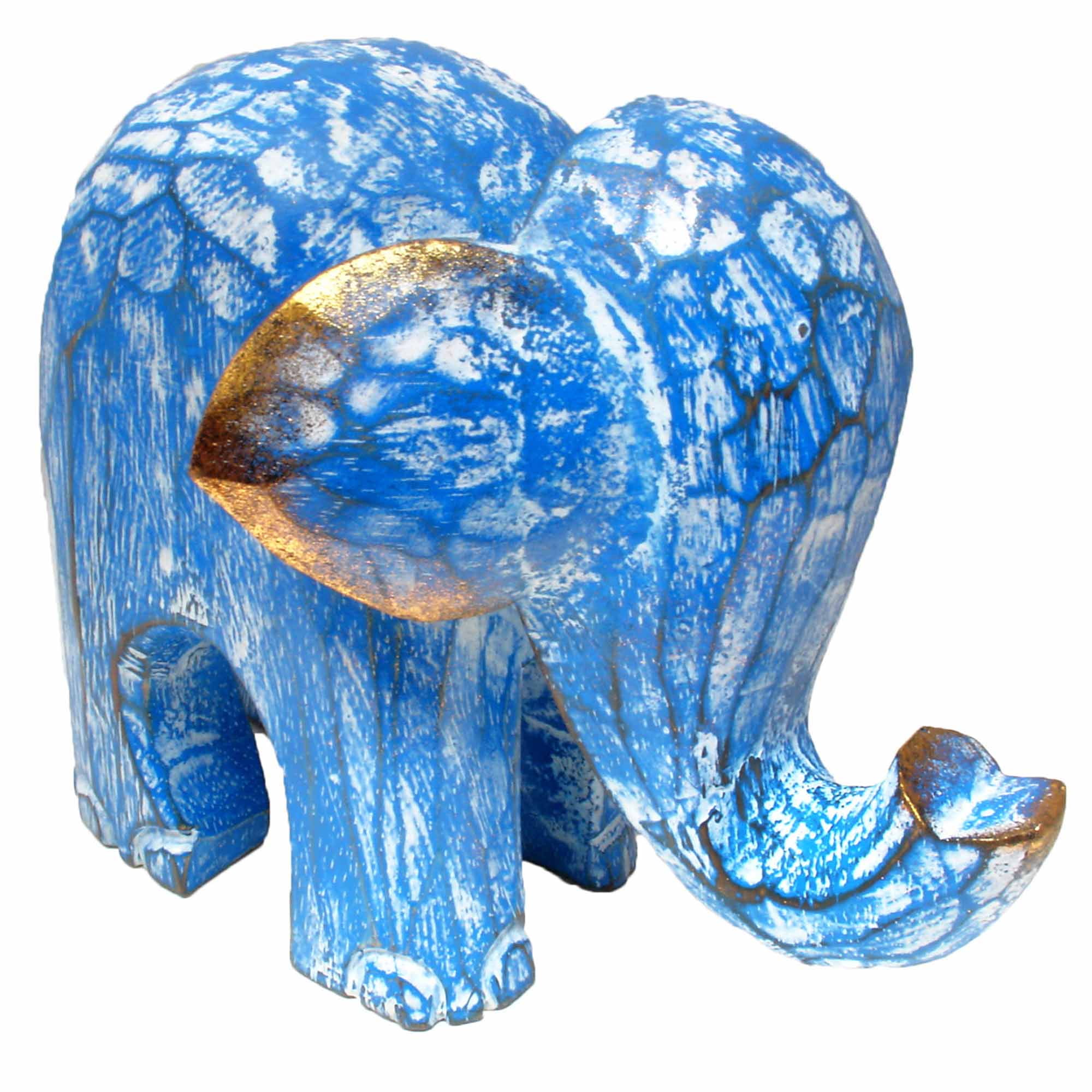 Stoneage Arts Inc 7" Blue Hand Made Wooden Elephant Statue