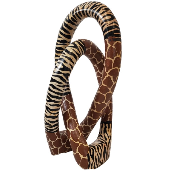 Stoneage Arts Love Knot Sculpture Entwined in a Continuous Looped Carving Unique Décor and a Precious Gift (Zebra/Giraffe, 8 Inch)