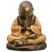 Stoneage Arts Peaceful Praying Monk Figurine Features Many Symbolic Elements Orange, 4 Inch