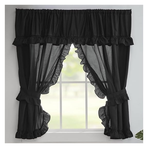 Stoneberry Home Ruffled Window Curtain Set, 70" x 45" Curtain with Tiebacks and Valance