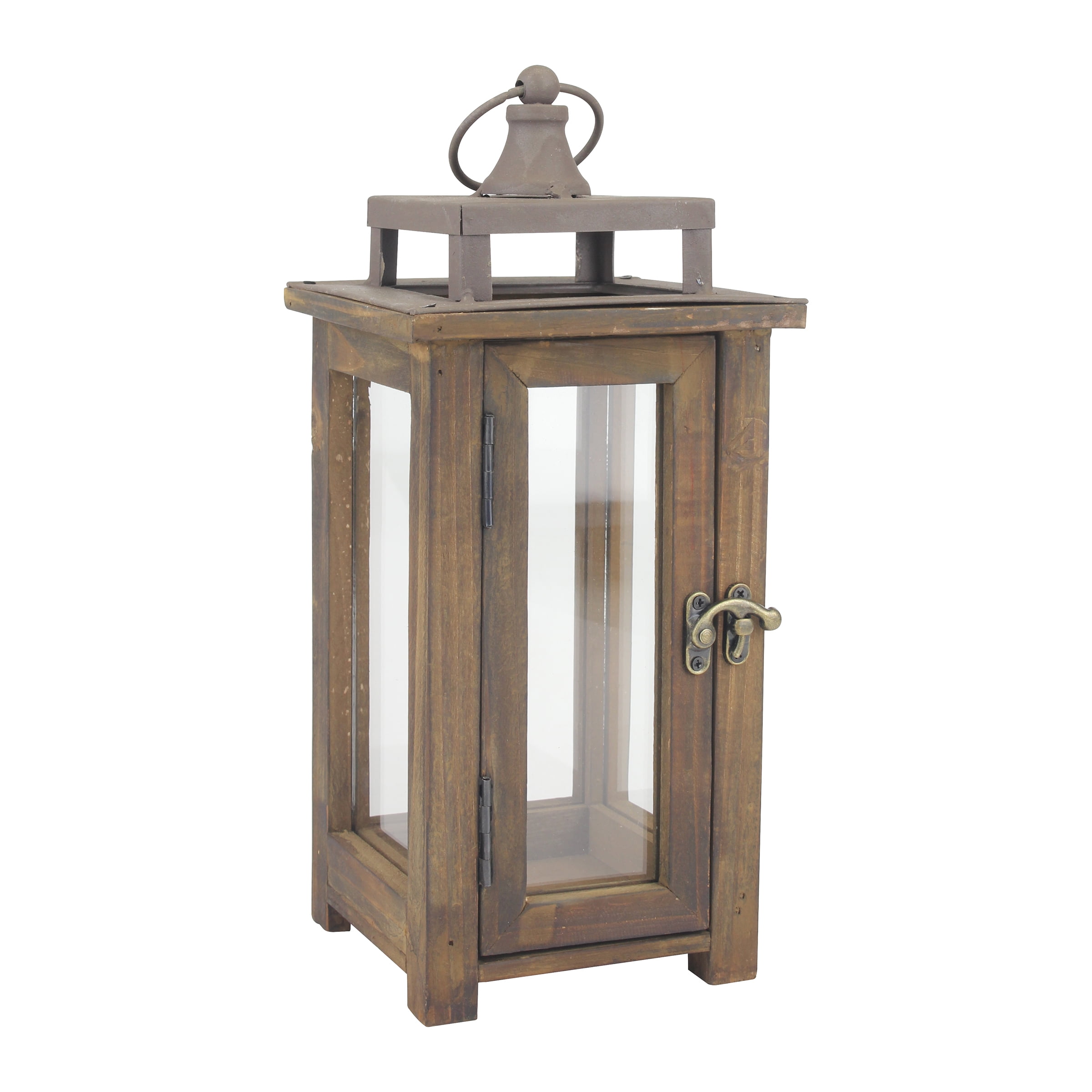 Stonebriar 12" Tabletop Farmhouse Wooden Hurricane Candle Lantern, Brown