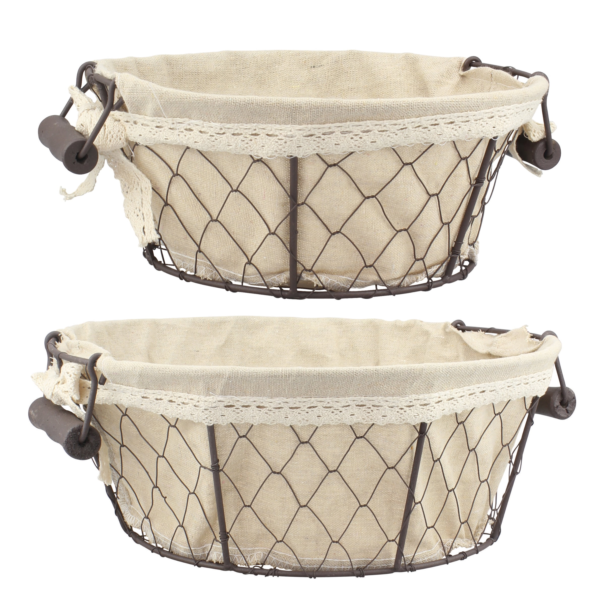 Stonebriar 13" Metal Wire and Fabric Decorative Nesting Basket Set, Cream, 2 Pieces