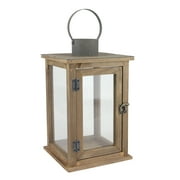 STONEBRIAR COLLECTION Stonebriar 13" Tabletop Farmhouse Wooden Hurricane Candle Lantern, Brown