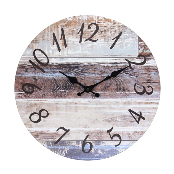 Stonebriar 14" Brown Analog Round Farmhouse Battery Operated Wall Clock