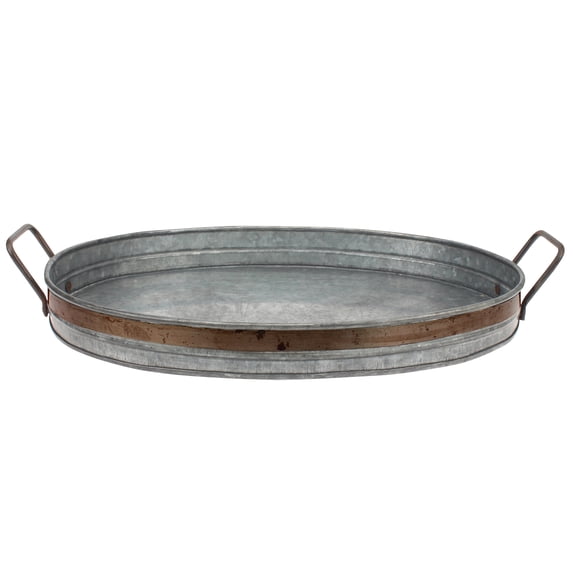 Stonebriar 17.8" x 12.4" Solid Galvanized Metal Decorative Tray, Gray