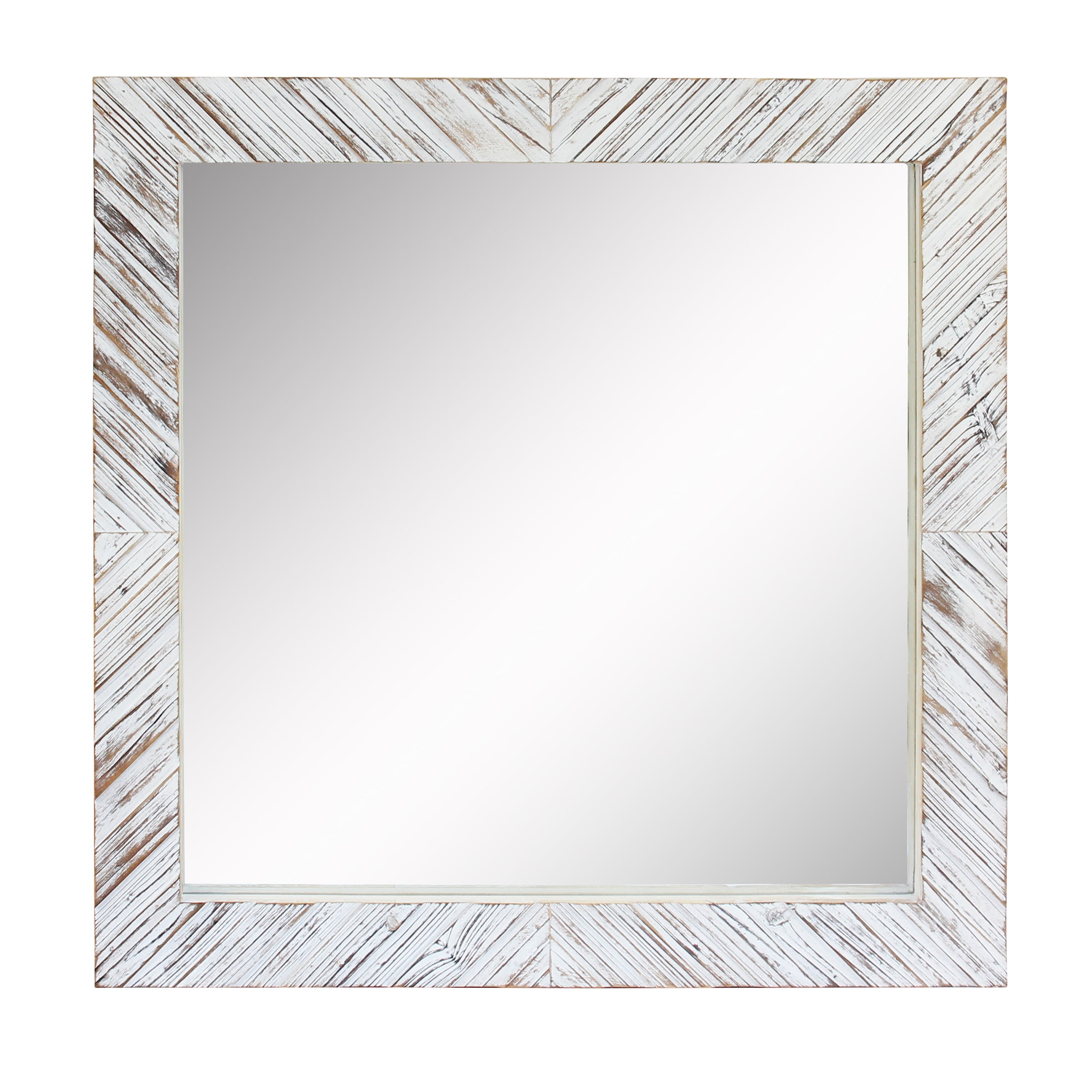 Stonebriar 20" x 20" Off-White Modern Square Wood Chevron Wall Mirror