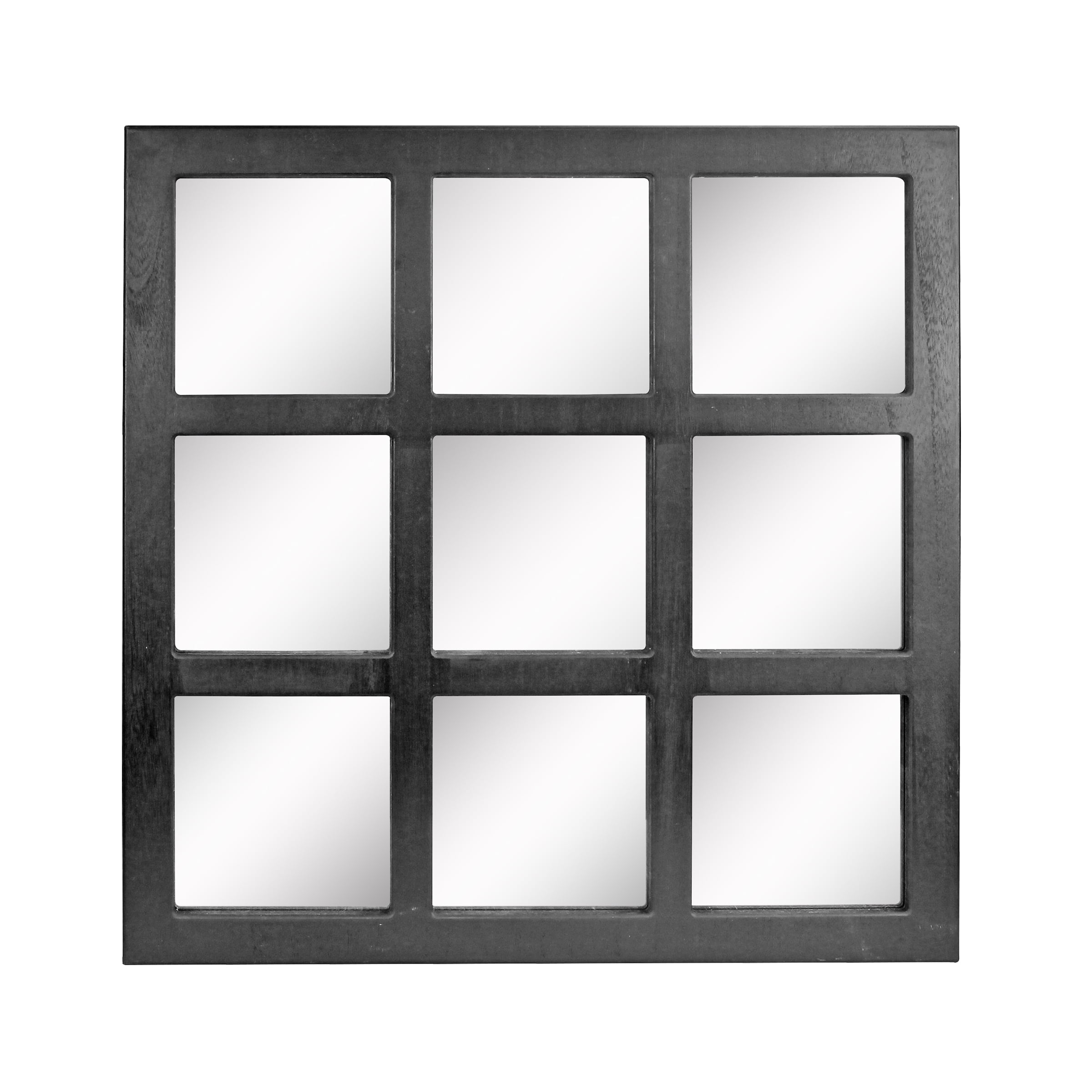 23.5" Black Rustic Wood 9-Panel Square Wall Mirror