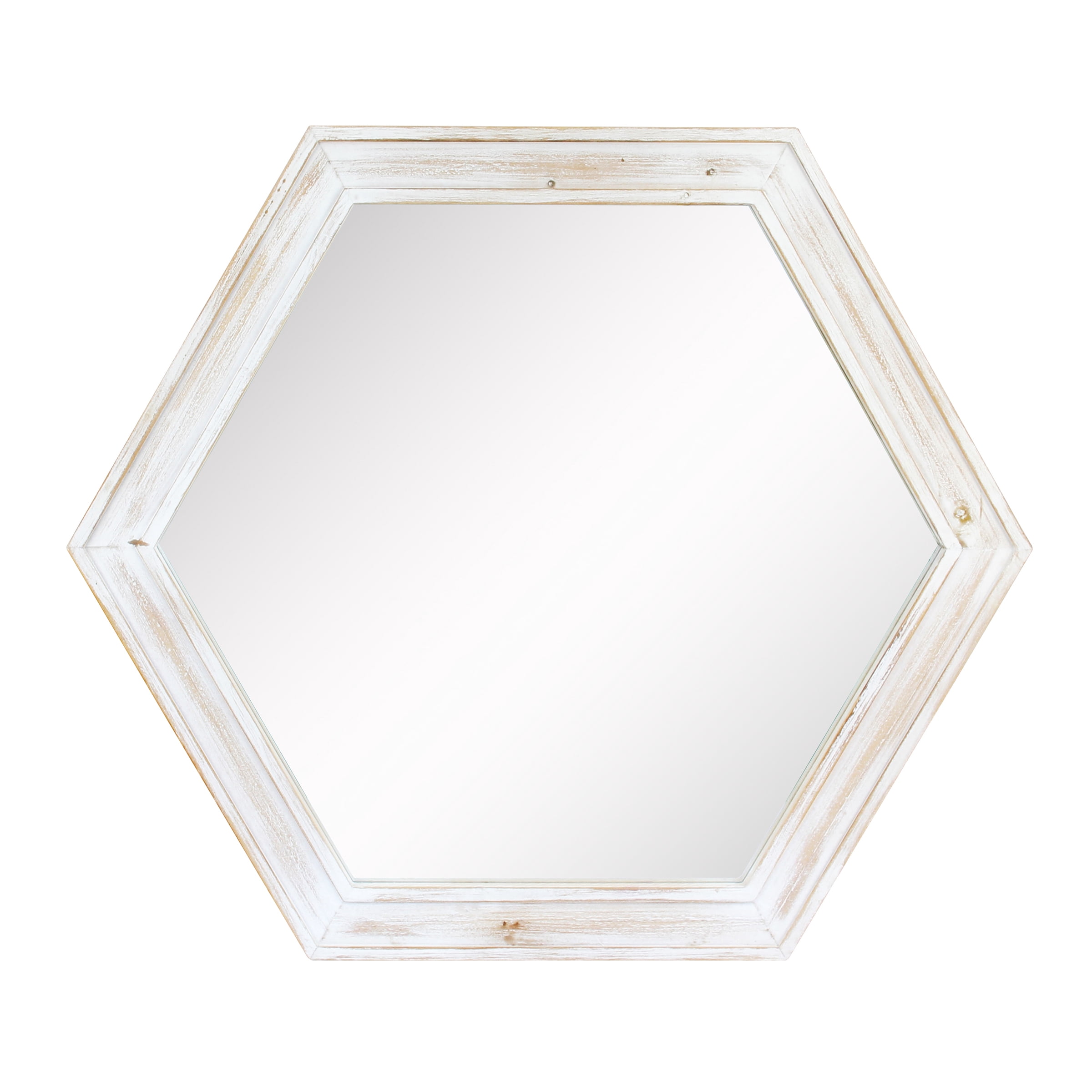 Stonebriar 23.8" x 20.6" Off-White Country Rustic Wood Hexagon Wall Mirror