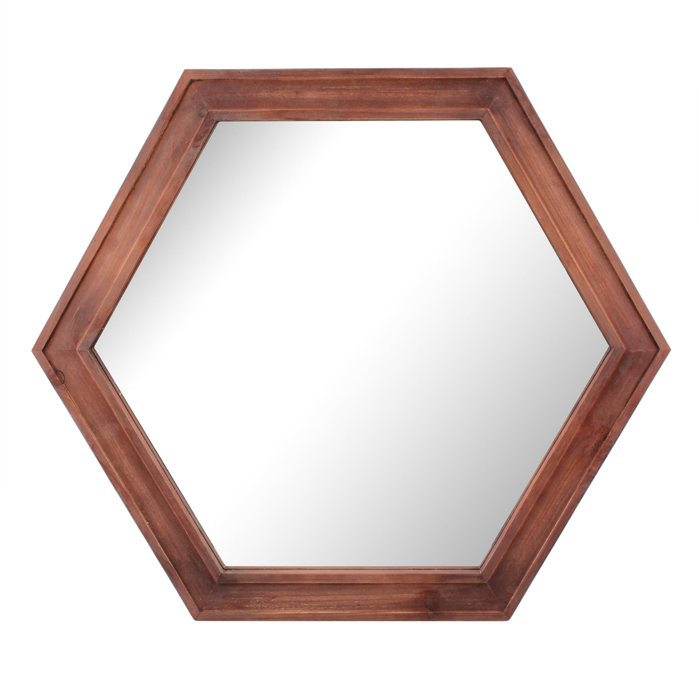 Redwood Hexagon Wall Mirror with Wooden Frame