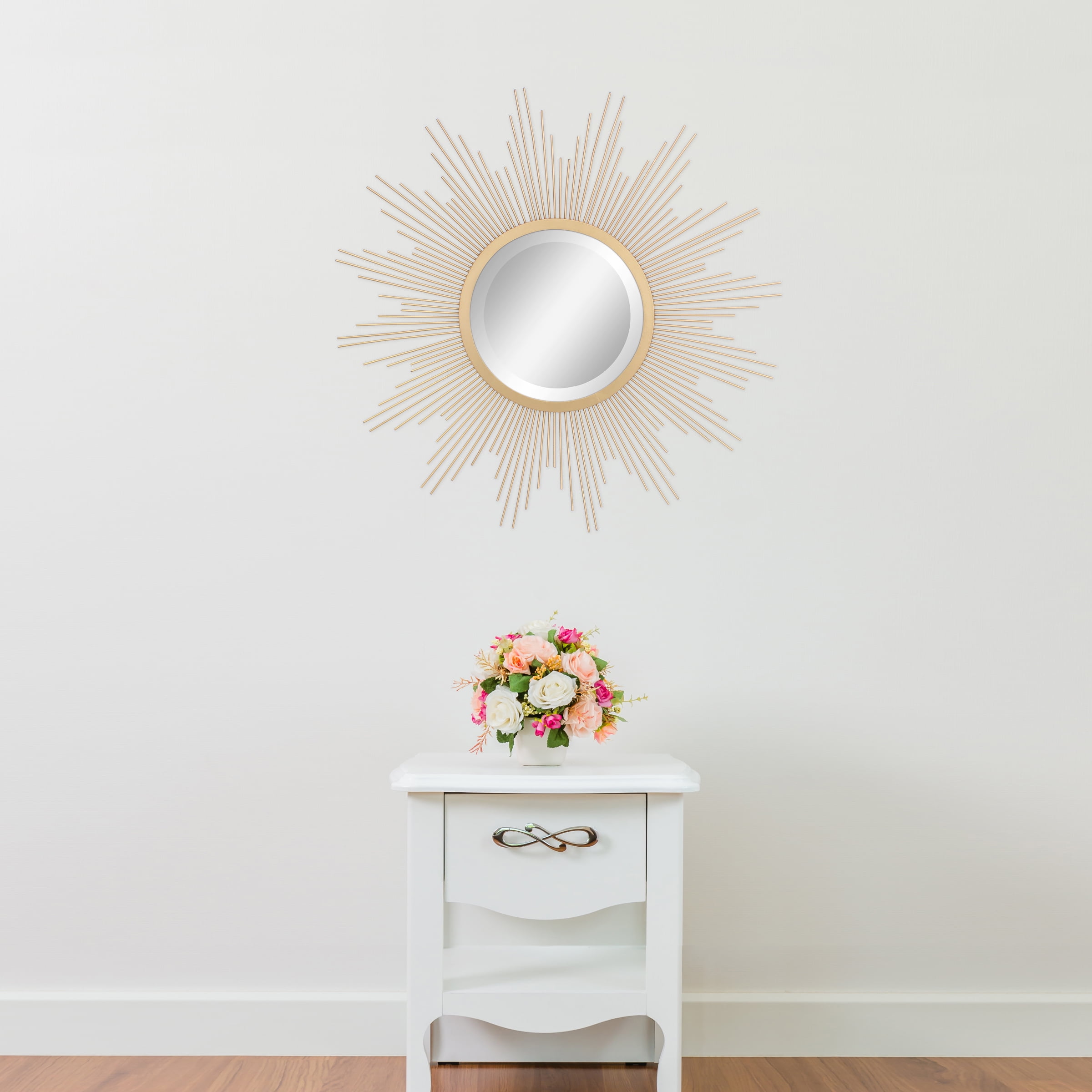 24" Round Wood and Gold Sunburst Wall Mirror