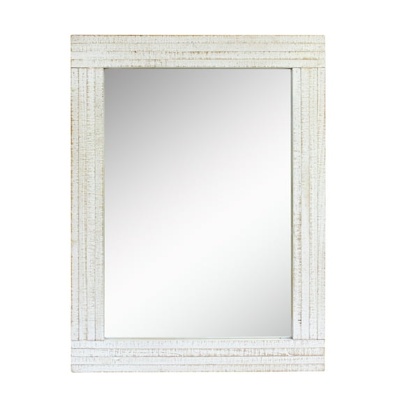 Stonebriar 24" x 18" Off-White Country Rustic Rectangle Natural Wood Wall Mirror