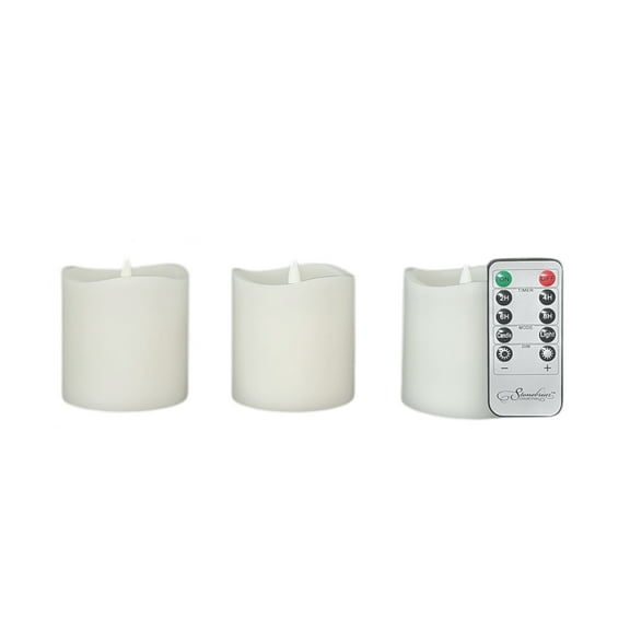 Stonebriar Collection White Real Wax Flameless LED Pillar Candles, 3-Pack, 3x3, Remote and Timer