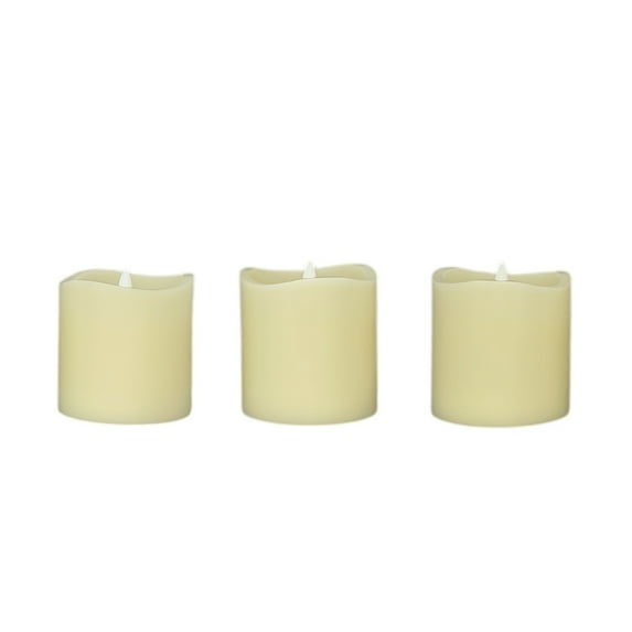 Stonebriar 3x3 Ivory Real Wax Flameless LED Pillar Candles with Remote and Timer, 3-Pack