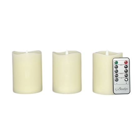 Stonebriar LED Pillar Candles — Remote & Timer, Real Wax Flameless Candles for Home Décor, Weddings & Events, Pack of 3, Ivory, 3" x 4"