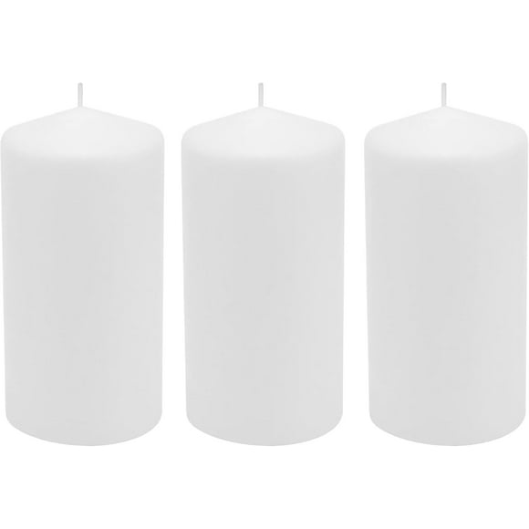 Stonebriar 3 Pack Tall 3 x 6 Inch 65 Hour Long Burning Unscented White Wax Pillar Candles