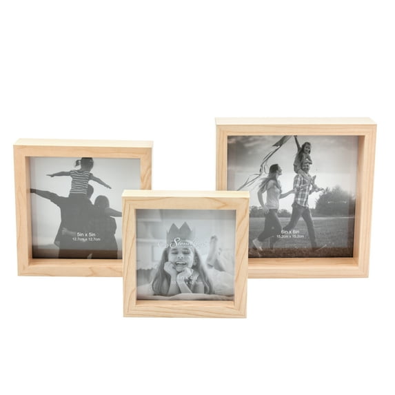 Stonebriar 3 Piece Square Wood Wall Mounted Gallery Frames, Blonde, Set of 3