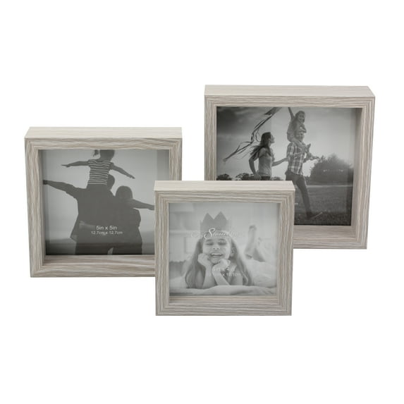 Stonebriar 3 Piece Square Wood Wall Mounted Gallery Frames, Gray, Set of 3
