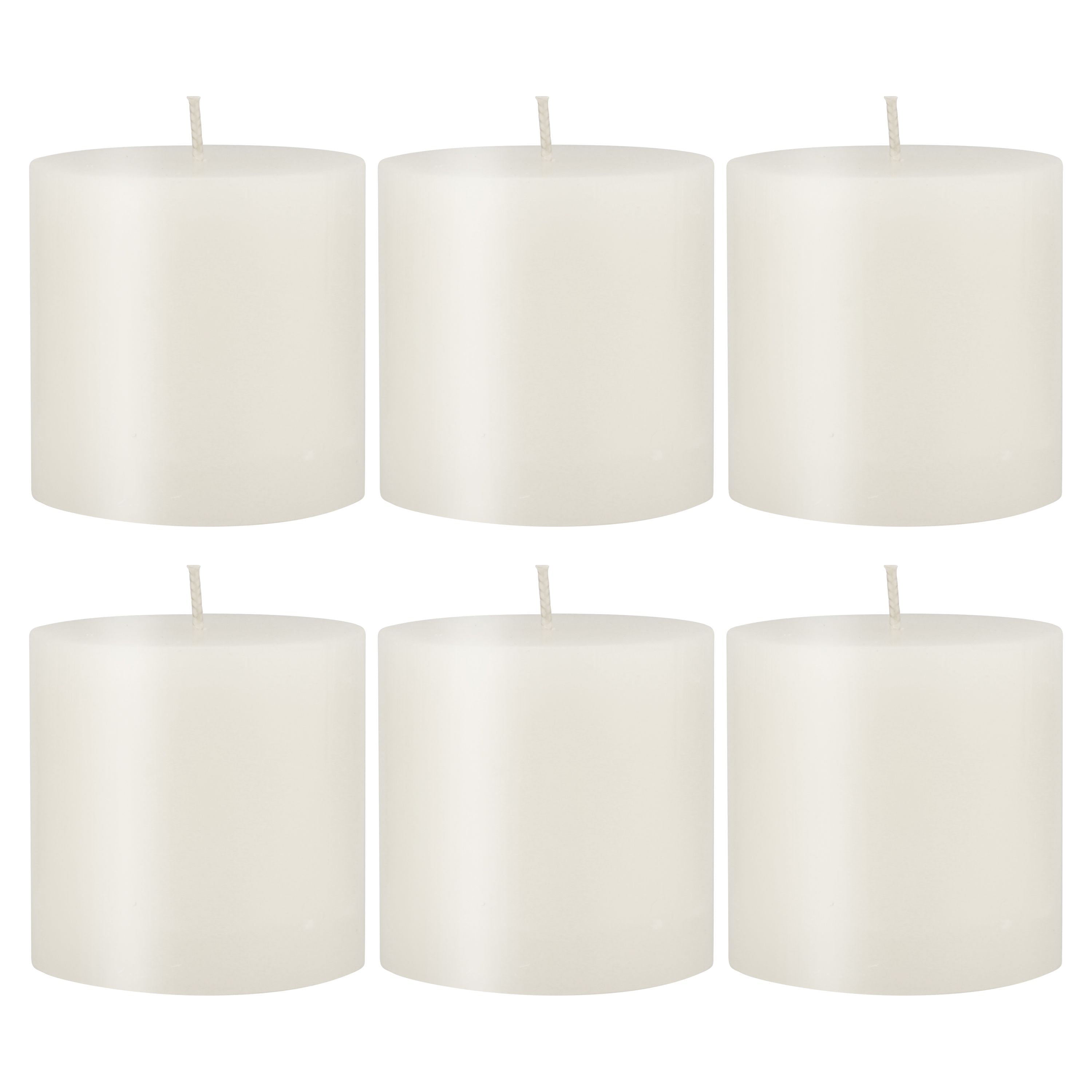 White 3" x 3" Unscented Paraffin Wax Pillar Candles, 6-Pack