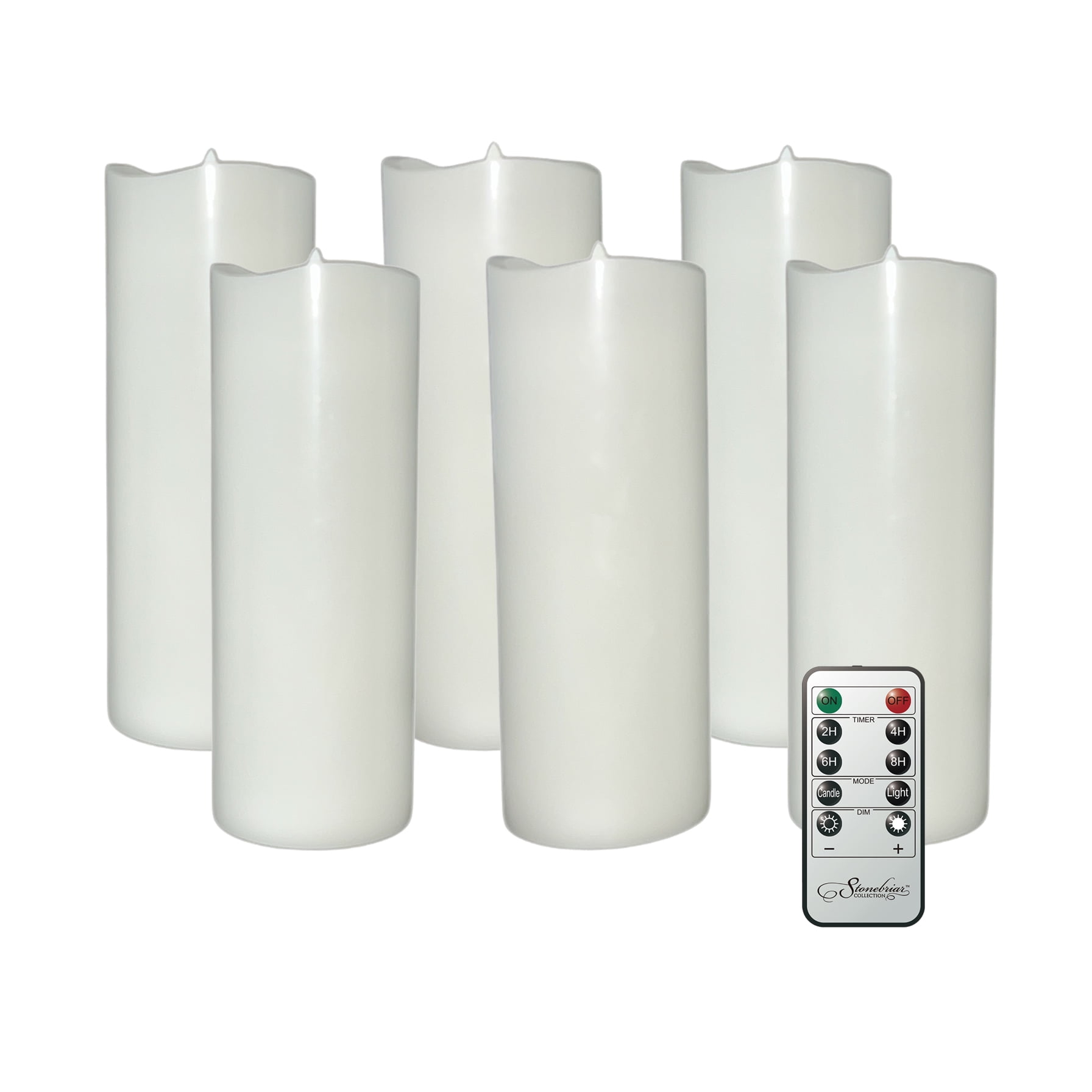 Stonebriar Collection 6 Count White Real Wax 3x8 Flameless LED Pillar Candles with Remote and Timer