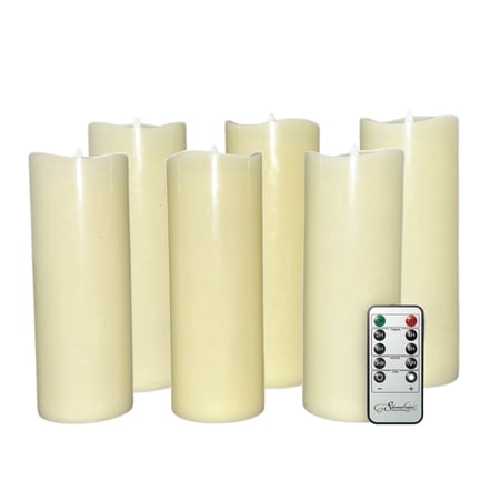 Stonebriar LED Pillar Candles — Remote & Timer, Real Wax Flameless Candles for Home Décor, Weddings & Events, Pack of 6, Ivory, 3" x 8"