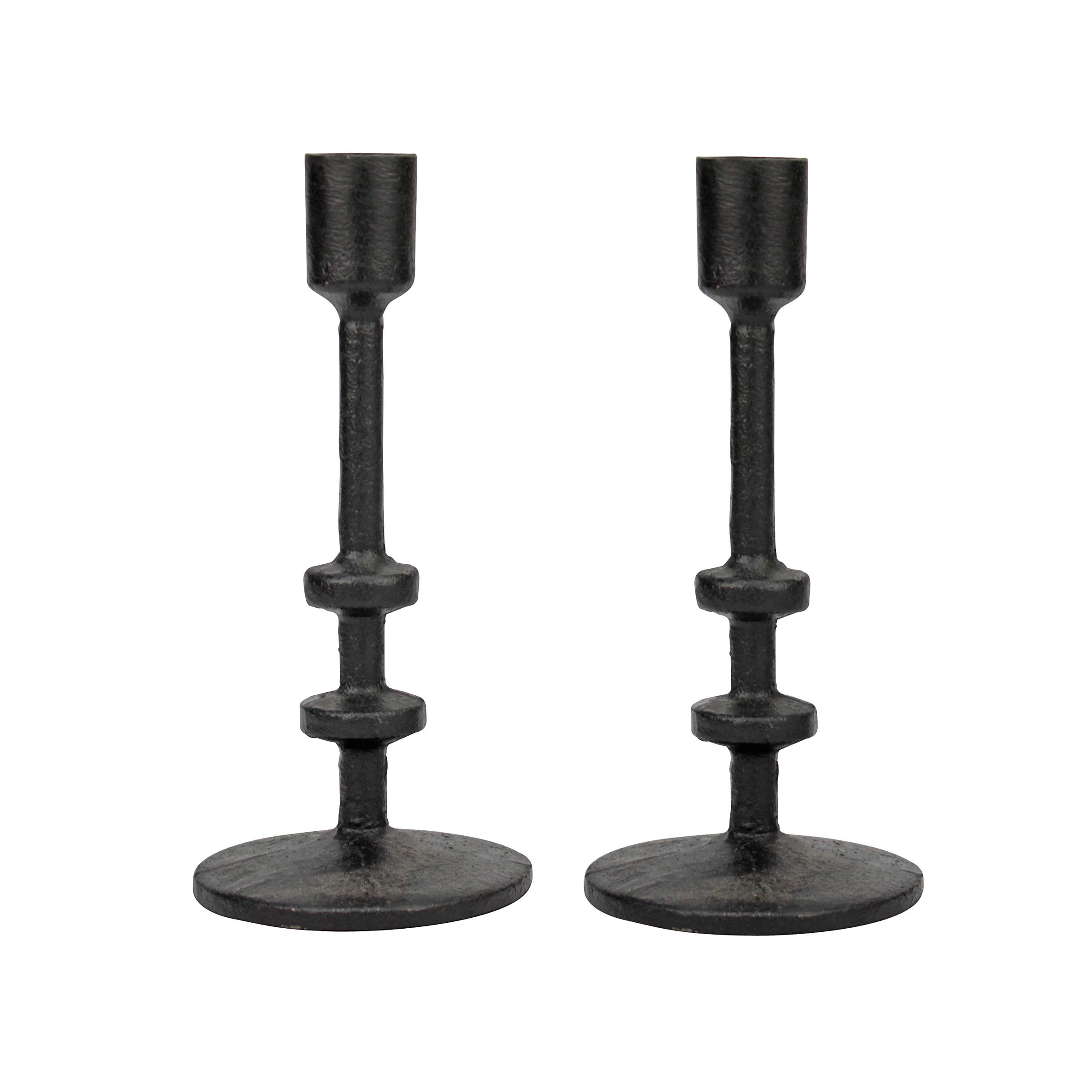Stonebriar 7" Black Cast Iron Metal Taper Candle Holder Set - Walmart.com