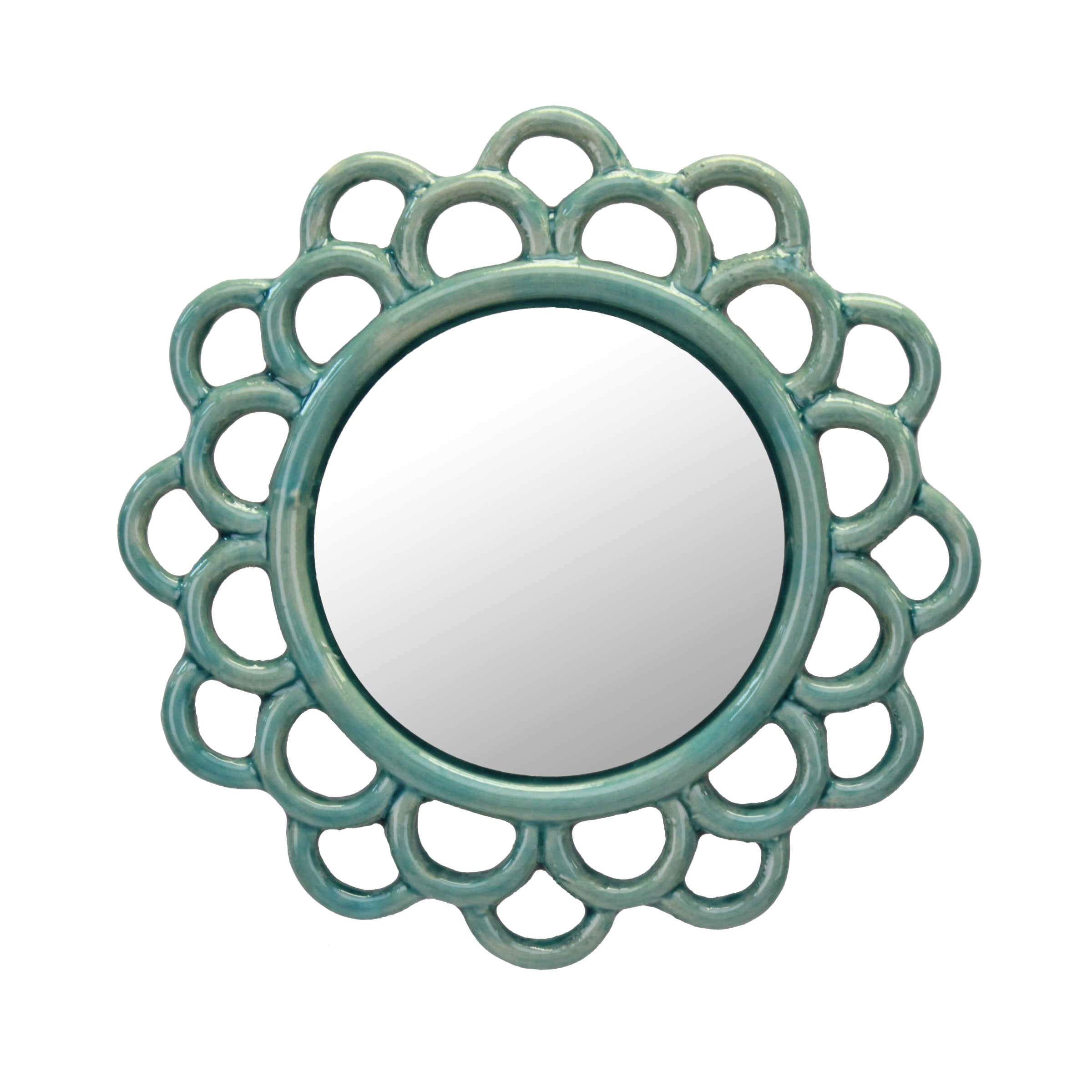 Stonebriar 9" Circle Ceramic Cutout Hanging Wall Mirror, Turquoise