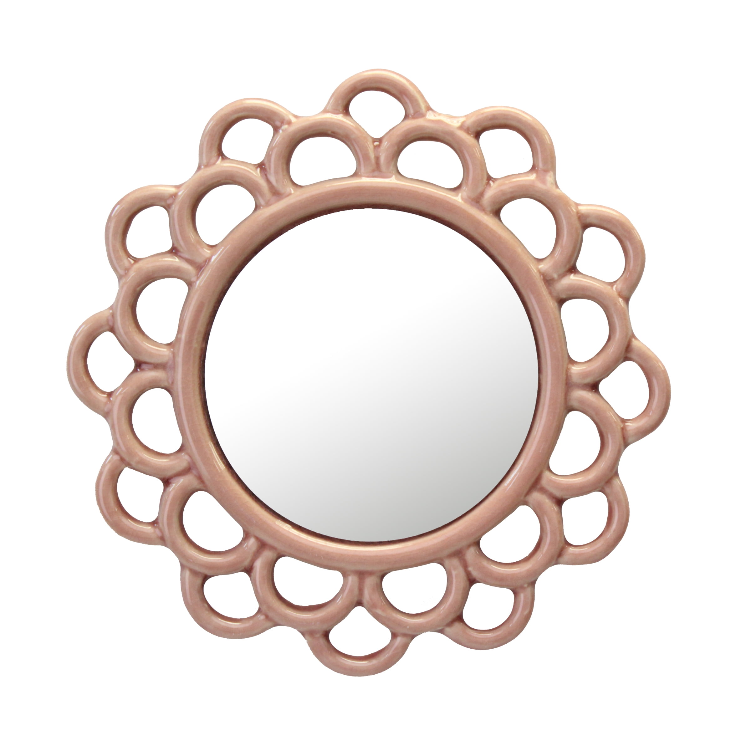 9" Round Dusty Rose Ceramic Cutout Wall Mirror