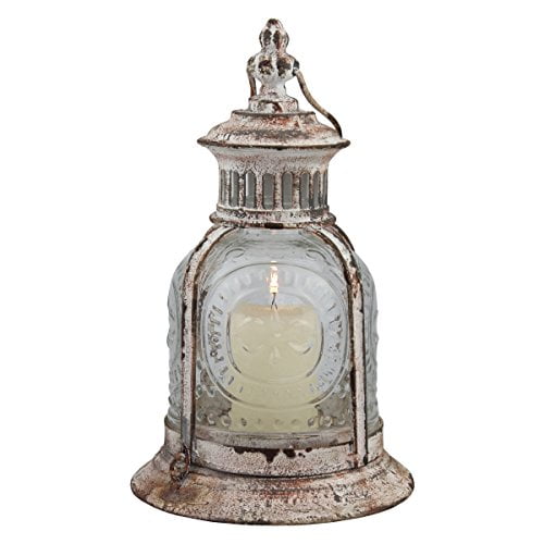 Antique White Distressed Metal Hurricane Candle Lantern
