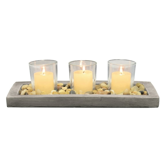 Stonebriar Cement Votive Unscented Candle Garden with Glass Holders, Gray