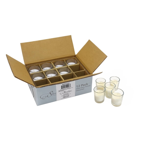 Stonebriar Votive Candles — 12 Hour Burn Time, Unscented Long-Lasting Wax Filled Candles in Clear Glass for Home Décor & Special Occasions, Pack of 24, Ivory