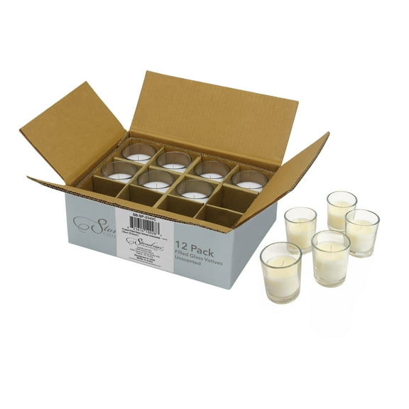 Stonebriar Collection 1-Wick Unscented Votive Candles, 12 Burn Time, Filled Glass, 12 Count