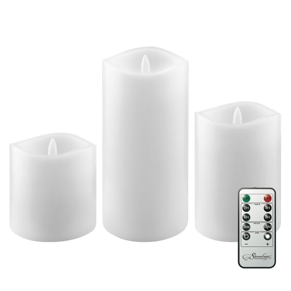Stonebriar Collection 3 Pack Real Wax Assorted Size Flameless LED Pillar Candles with Remote and Timer