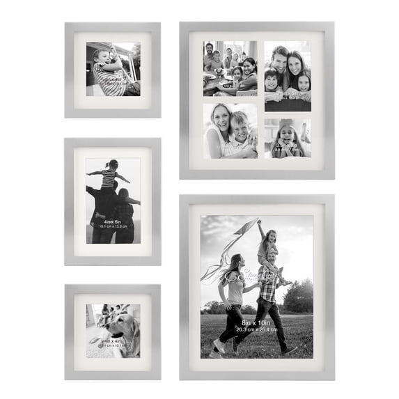 Stonebriar Collection 5 Piece Rectangular Metal Wall Gallery Frame Set, Silver