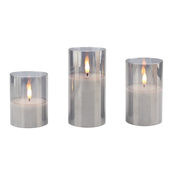 Stonebriar Collection Flameless LED Pillar Smoke Luster Glass Hurricane Candle with Timer and Remote