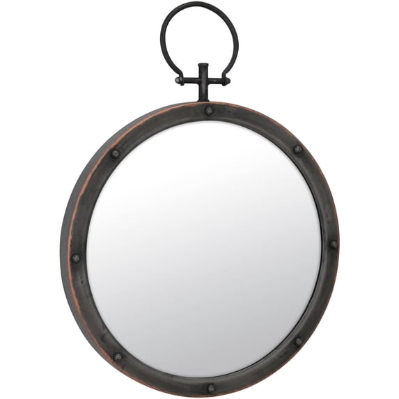 Stonebriar Collection Rustic Metal Round Mirror with Ring and Rivet Trim