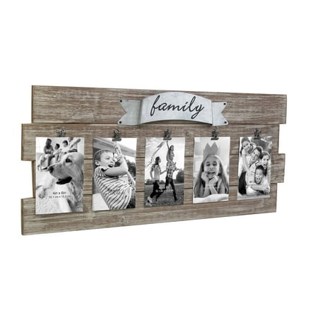 Stonebriar Collection Rustic Wooden Family Collage Photo Frame with Clips