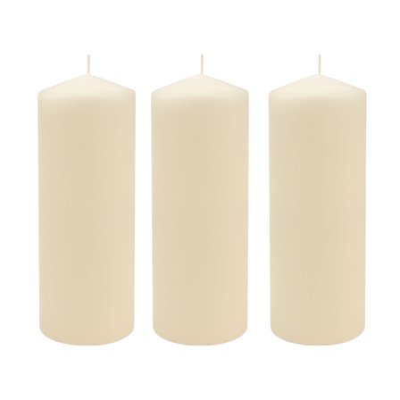 Stonebriar Collection Unscented Ivory Pillar Candle, 3-Pack, 3" x 8", 80-Hour Burn Time