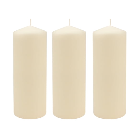 Stonebriar Collection Unscented Ivory Pillar Candle, 3-Pack, 3" x 8", 80-Hour Burn Time