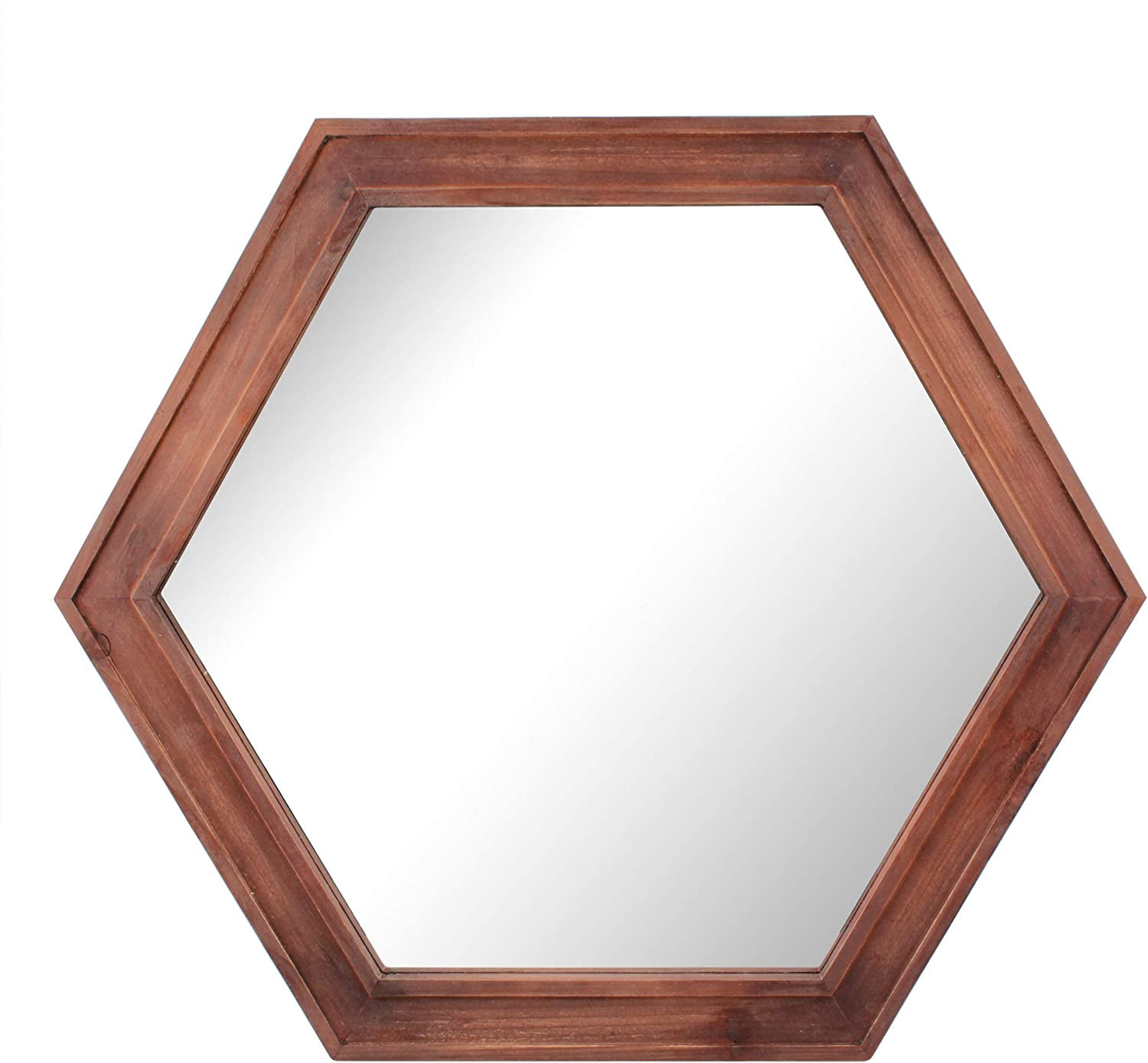 Redwood Hexagon Wall Mirror with Wooden Frame