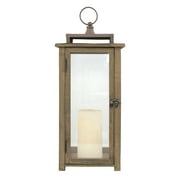 Stonebriar Decorative Rustic Wooden Candle Lantern with Handle and Hinged Door, Large, Brown