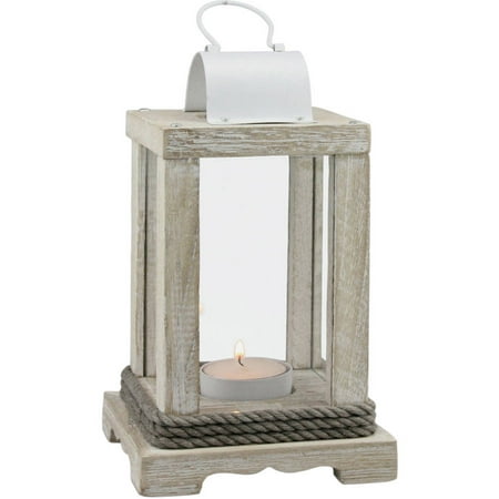 Stonebriar Decorative White Wood and Metal Lantern, Tealight Candle Holder