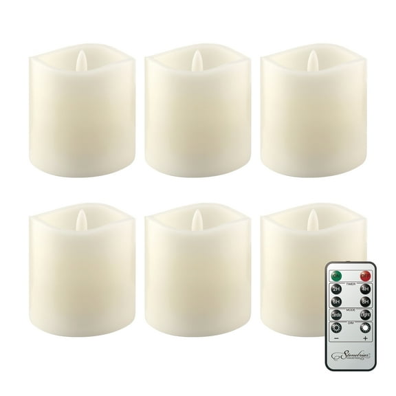 Stonebriar Flameless 3x3 Ivory LED Pillar Candles with Timer and Remote, 6 Pack