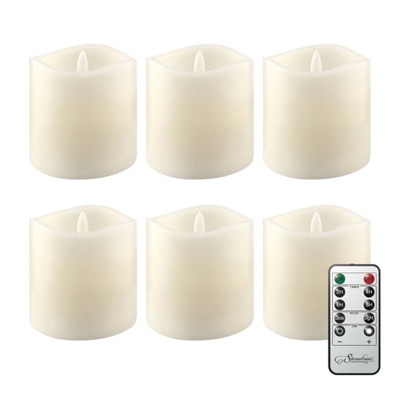 Stonebriar LED Pillar Candles — Remote & Timer, Real Wax Flameless Candles for Home Décor, Weddings & Events, Pack of 6, Ivory, 3" x 3"